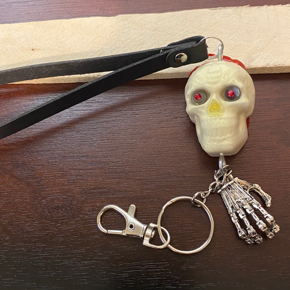 Cream Skull Keychain with Strap